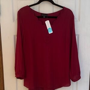 Fortune + Ivy Deep Red (Burgundy) Scalloped Blouse